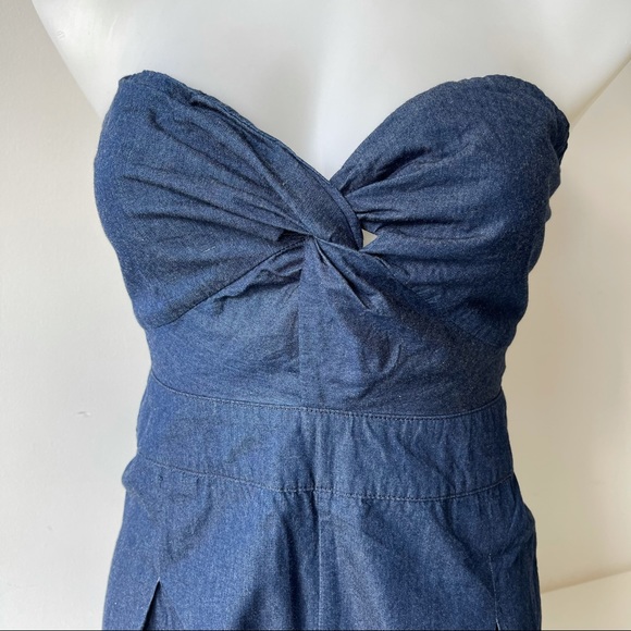 Denim strapless wide leg jumpsuit romper - Picture 3 of 13